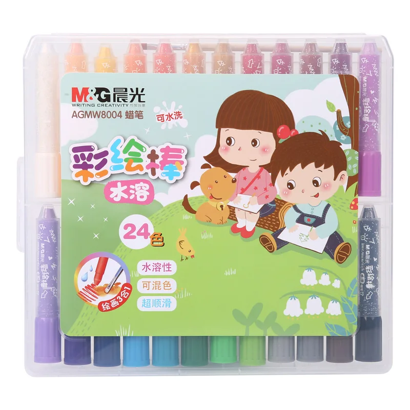 

M&G AGMW8001/8002/8003/8004 Water-Soluble Colored Drawing Crayon 6/12/18/24 Color Spin Crayon