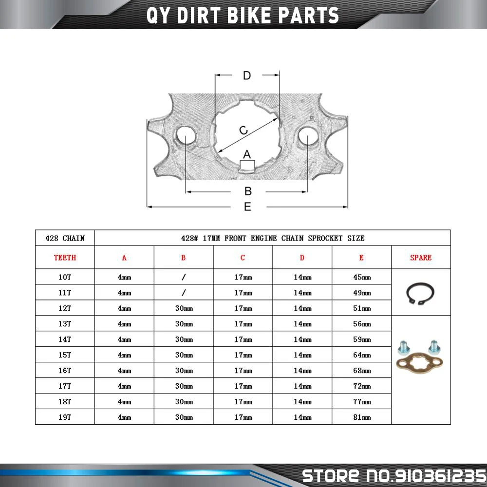Front Engine Sprocket 428 17mm 10T-19T 12Tooth for Stomp Upower Dirt Pit Bike ATV Quad Go Kart Moped Buggy Scooter Motorcycle