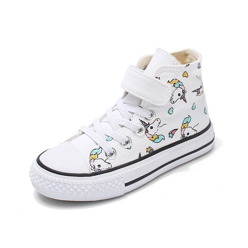 White High Top Классическая Детская обувь из парусины; унисекс; Повседневная Молодежная обувь для мальчиков; высокие парусиновые кроссовки для мальчиков; Брендовая детская парусиновая обувь до щиколотки для девочек - Цвет: White High Top