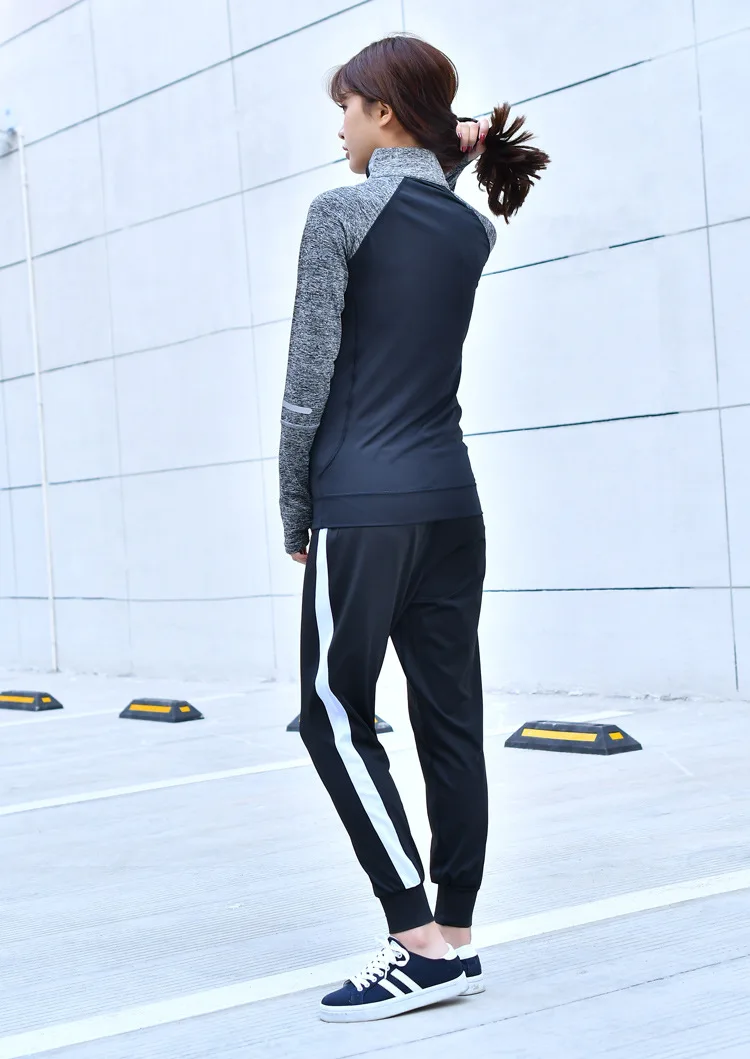 New reflective vertical collar fitness jacket for women fun run quick-drying fitness clothing lady clothing long sleeve jacket