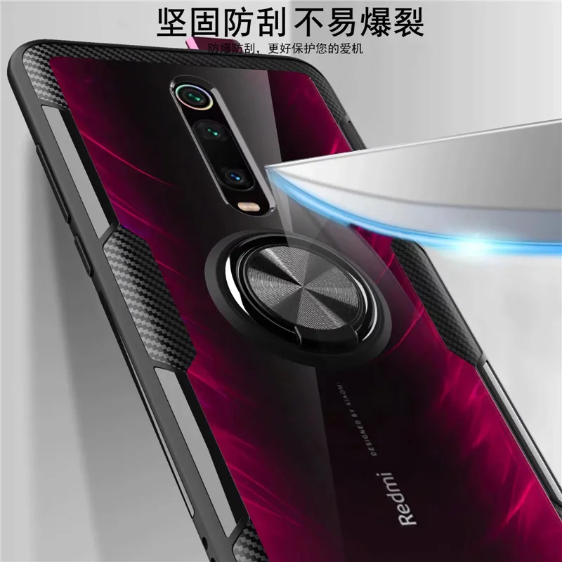 For Xiaomi Mi9T Mi 9T Pro Case Luxury Magnetic Ring Transparent Clear Glass Back Cover for Redmi K20 Pro Car holder Stand Cases
