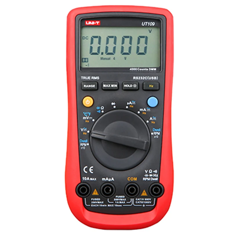 

UNI-T UT109 Digital Automobile Multimeters Handheld Vehicle Multimeter Auto Range AC DC Voltmeter Resistance Capacitance RS232