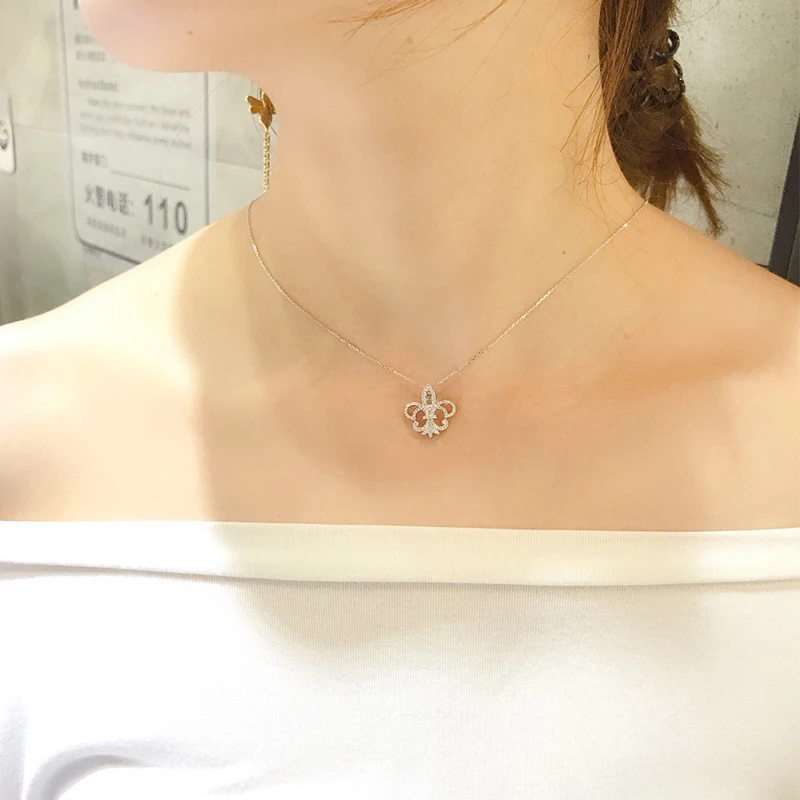 Aazuo 18K White Gold Real Ladder Diamonds Channeling Free Pendent With Chain Necklace gifted for Women Wedding Link Chain Au750