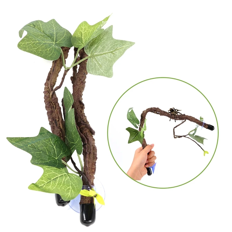 Reptile Plants Climber Vines Flexible Leaves with Suction Cups Jungle Habitat Decor for Lizard Gecko Snake 2 Set Ornaments reptile vines