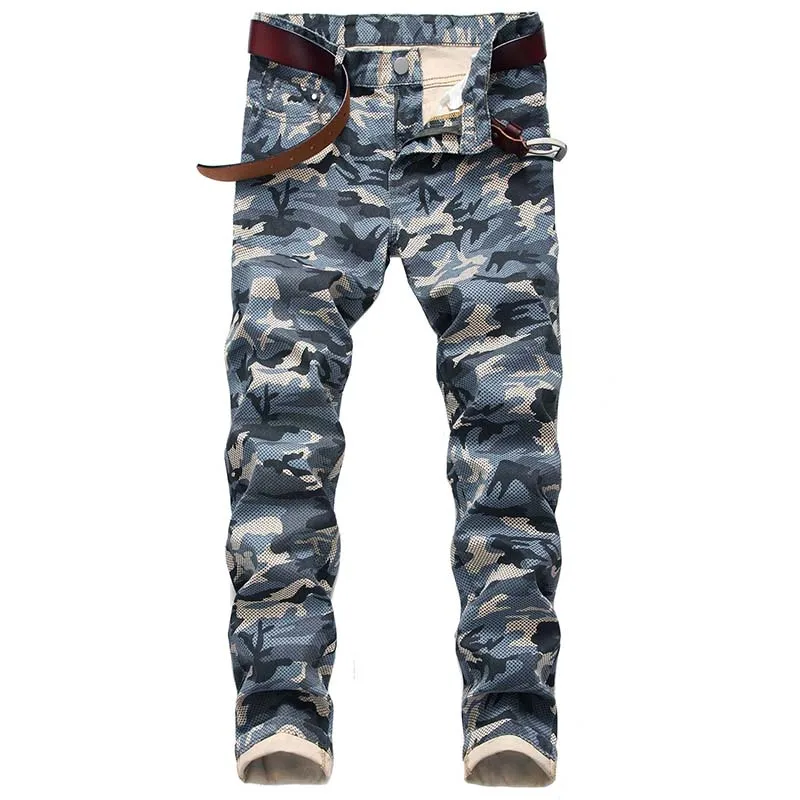 Mcikkny men's модные камуфляжные облегающие джинсовые брюки подходят джинсовые брюки прямого покроя для мужчин в стиле милитари Размер 28-42