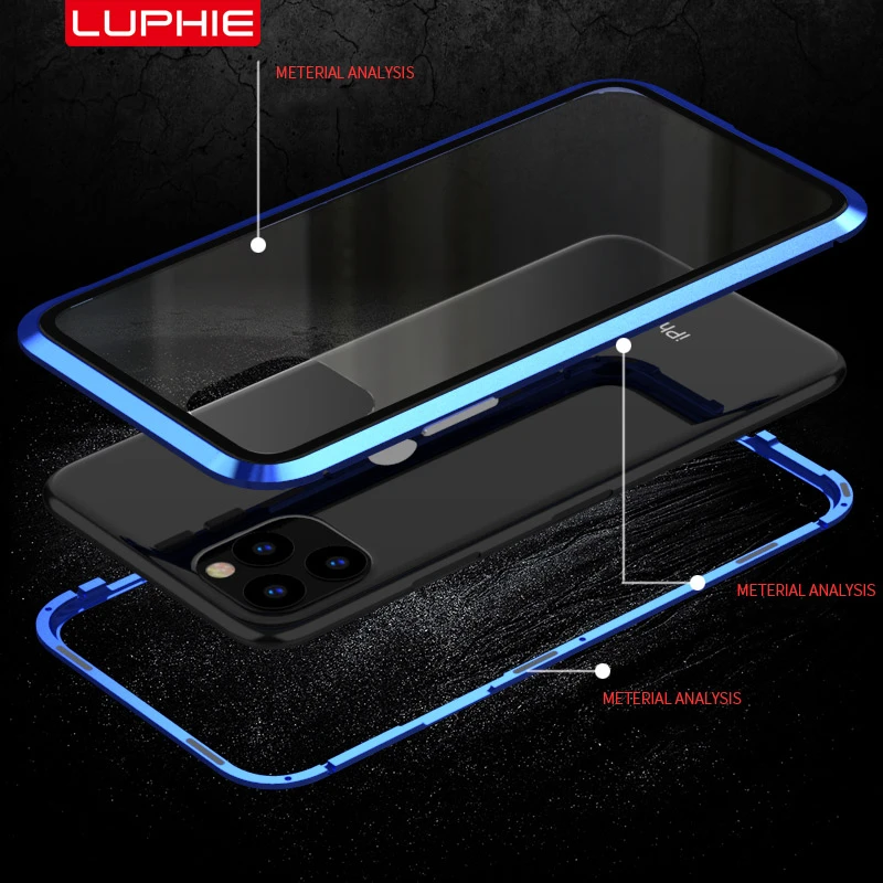 Роскошная Магнитная Адсорбция задняя крышка для iPhone 11 закаленное стекло встроенный Магнит чехол для iPhone 11 металлический бампер чехол