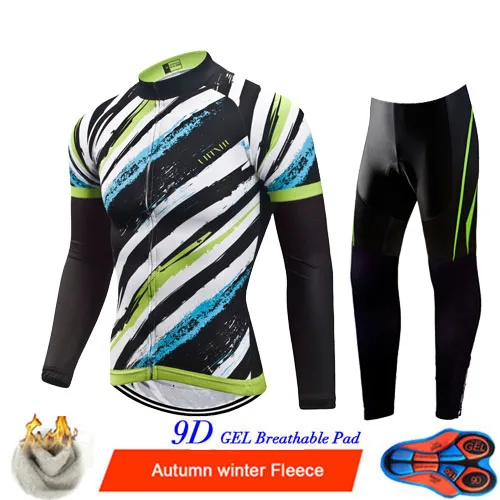 Cycling Set Uhtxhu зимняя велосипедная одежда велосипедные наборы для мужчин термальная флисовая велосипедная форма Джерси Набор шоссейные велосипедные майки костюм для езды на горном велосипеде - Цвет: Cycling Set