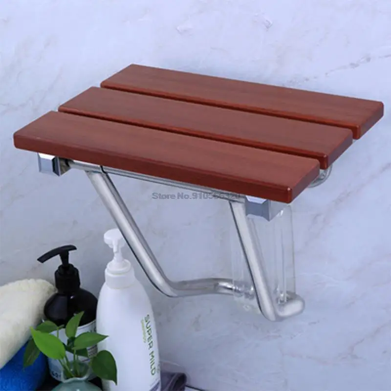 High-quality Solid Wood Shower Folding Seat Bath Shower Wall Chair Bathroom Stool Household Wall Mounted Shower Seat (38*33.8cm) 2