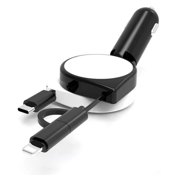 

Car Charger, Quick Charge with Dual Retractable Cable, Multifunctional 3 in 1 Adapter Compatible with Android, Type-C, iPhone