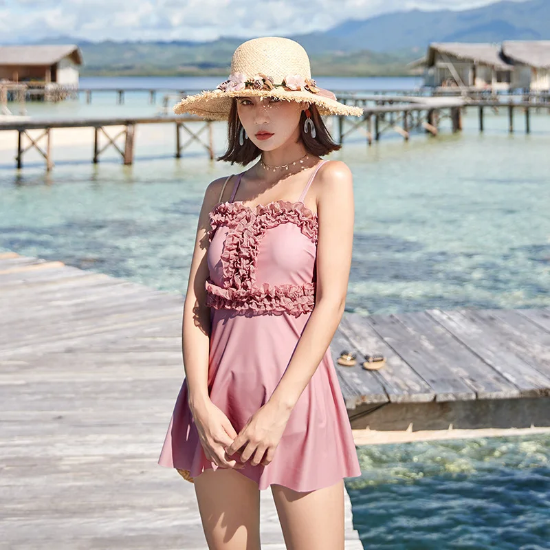 

Colaless Monokini One Piece Swimsuit Women Swimwear 2020 With Push Up Super Fairy Sexy Skirt Covering Big Yards Cotton Solid
