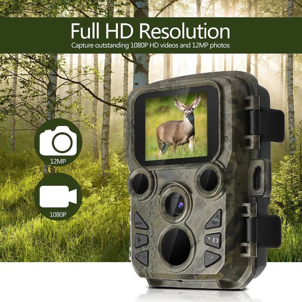 

Wildlife Trail Photo Trap Mini Hunting Camera 12MP 1080P Waterproof Video Recorder Cameras for Security Farm Fast Trigger Time