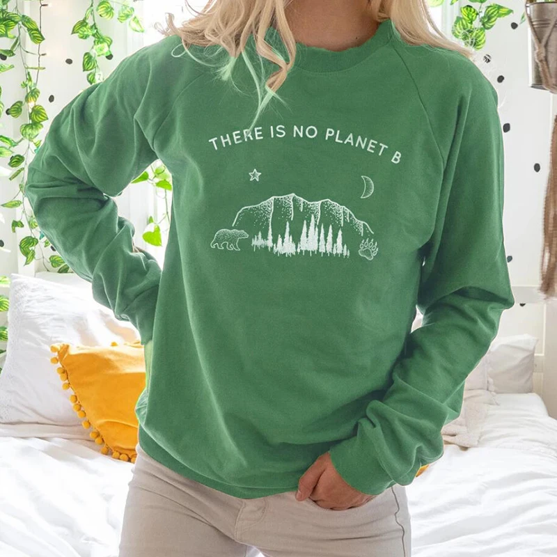 Есть Planet B Crewneck Толстовка женская с длинным рукавом Весенний пуловер толстовки забавные буквы Tumblr Джемперы Топы Прямая