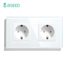 BSEED EU Standard Wall Sockets Single Powerful Outlets Double Frame Sockets Glass Panel Triple Plug Sockets Kids Protection 16A