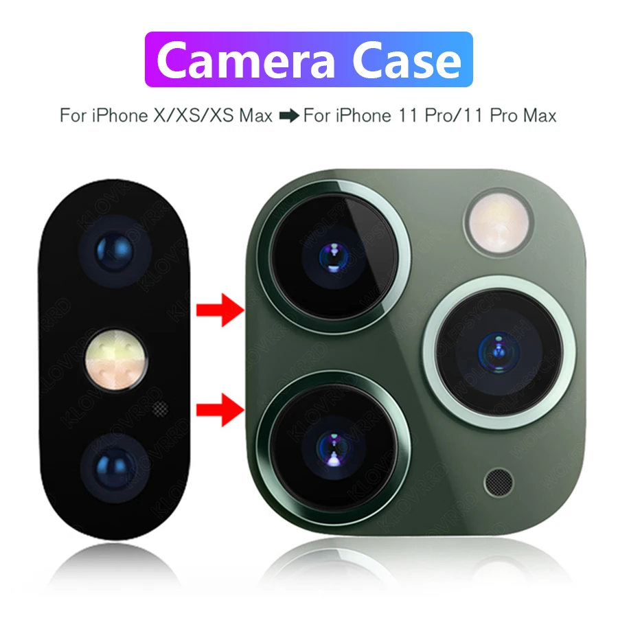 For iPhone X XS Max XR Camera fake Lens Back Screen Protector Case
Cover Change for iPhone 11 Pro Max Tempered Glass Film Ring