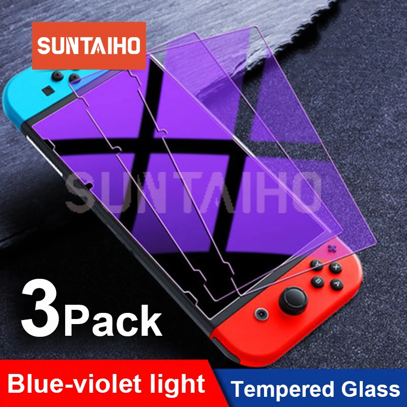 3Pack Blue violet light Tempered Glass for Nintendos Switch NS Protect Eyes Screen Protector Film for