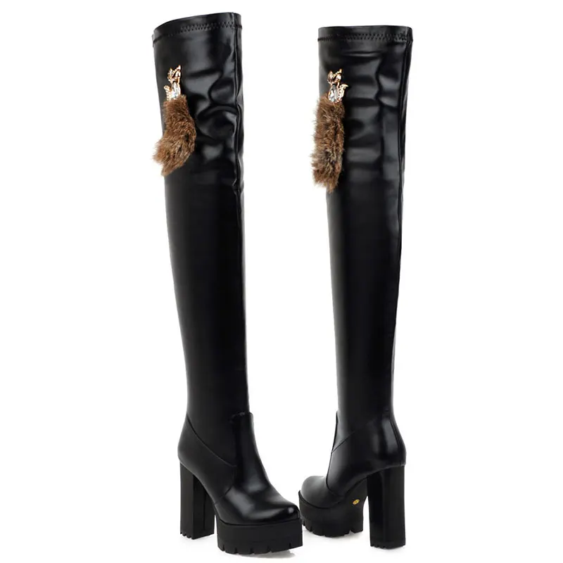 Lloprost ke/Женская осенне-зимняя обувь на платформе сапоги выше колена на толстом высоком массивном каблуке с круглым носком женские ботфорты H597
