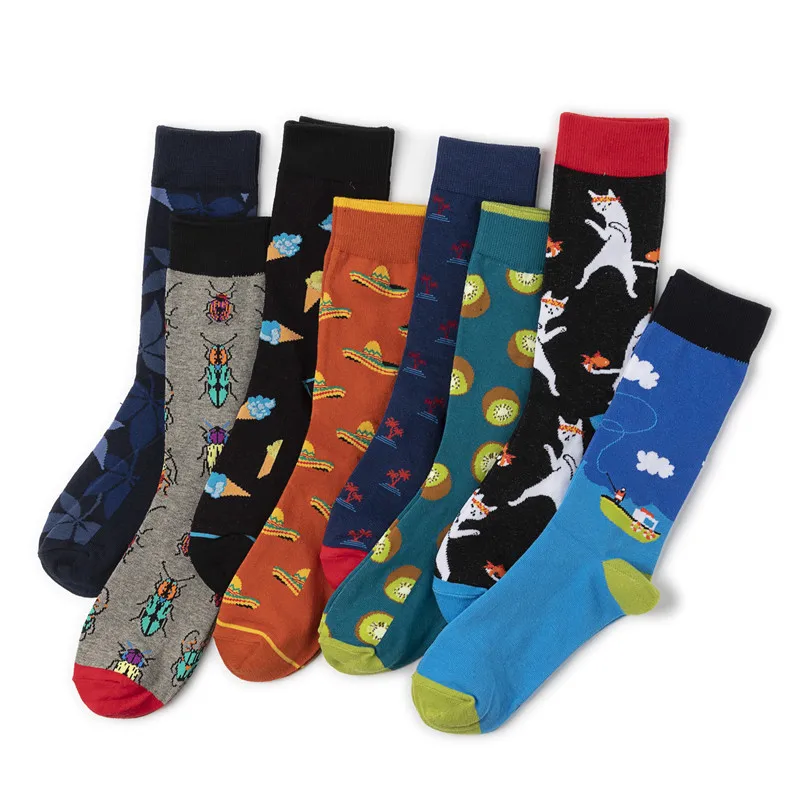Harajuku/Веселые мужские носки; забавные мужские носки с ленивцем; женские носки с изображением животных стрекозы, кошки, белки, фламинго, лягушки, собаки; Новинка; носки из чесаного хлопка