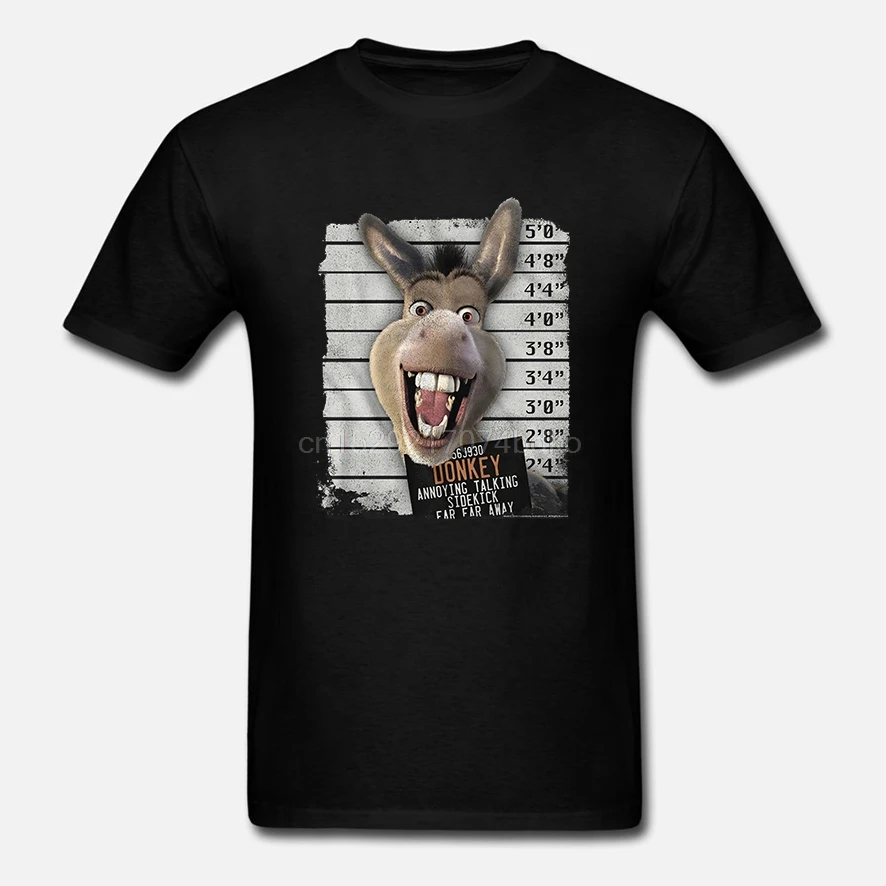 Shrek Film Enfants Souriant Ane Mugshot Ennuyeux Talking Sidekick Adulte Round Collar Short Sleeve Tee Shirts |
