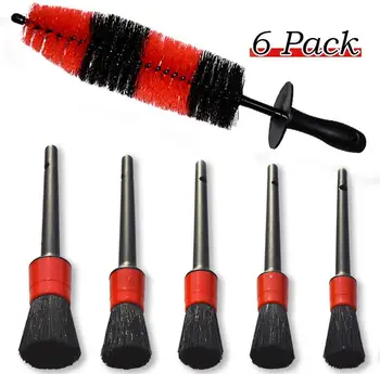 

Wheel Tire Brush Car Detailing Kit Long Soft Car Wash Detail Brush Hub Cleaning Brush + 5 Sizes Detail Brushes Cleaning Kit