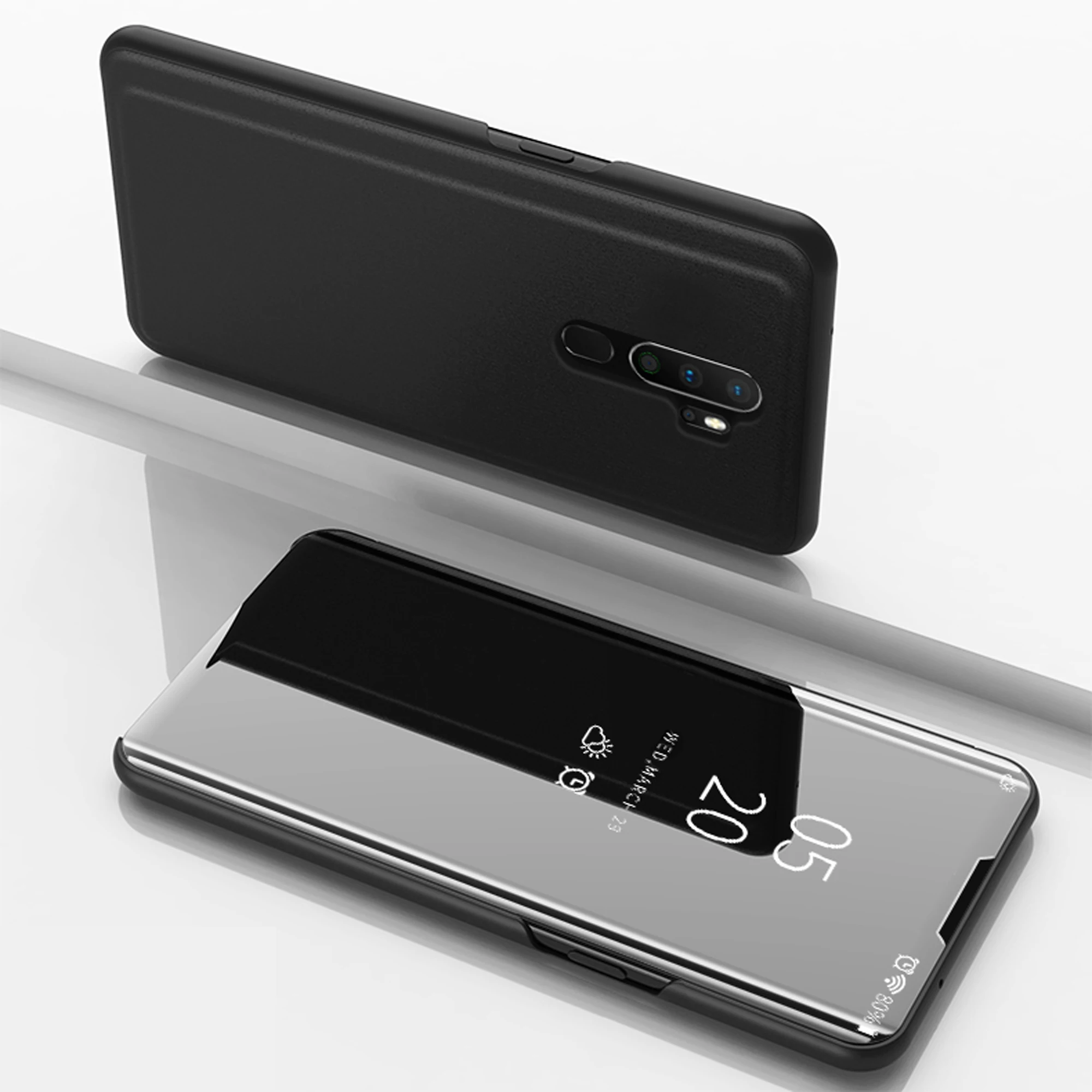 Black View Mirror Smart Flip Case for OPPO Realme 5 Pro A9 A5 A3 A1K Phone Leather Case for OPPO RenoZ K3 RealmeX Phone cover - Color: Black