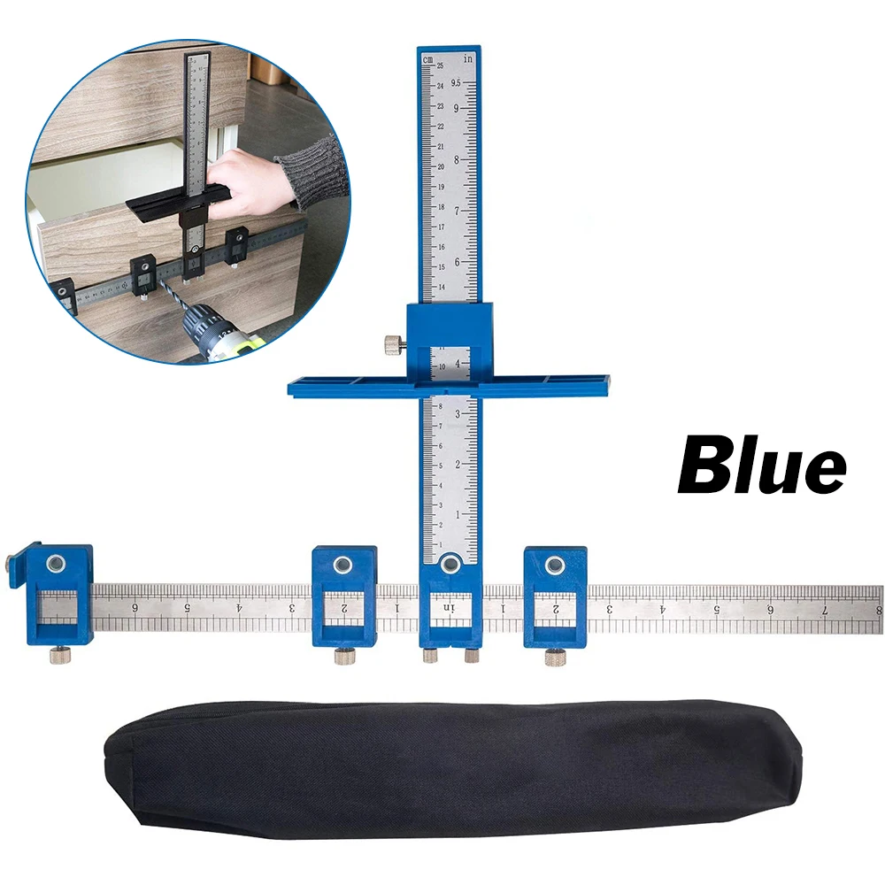 

Multifunctional Furniture Carpentry Punch Locator Drill Guide Ruler Woodworking Hole Locator Adjustable Drilling Positioner Tool