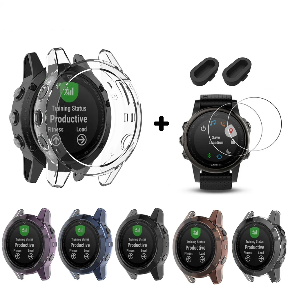 Soft-Protective-Case Watch Dust-Plug Garmin Fenix 6x Pro for 6/6s 9H Glass-Film Flexible