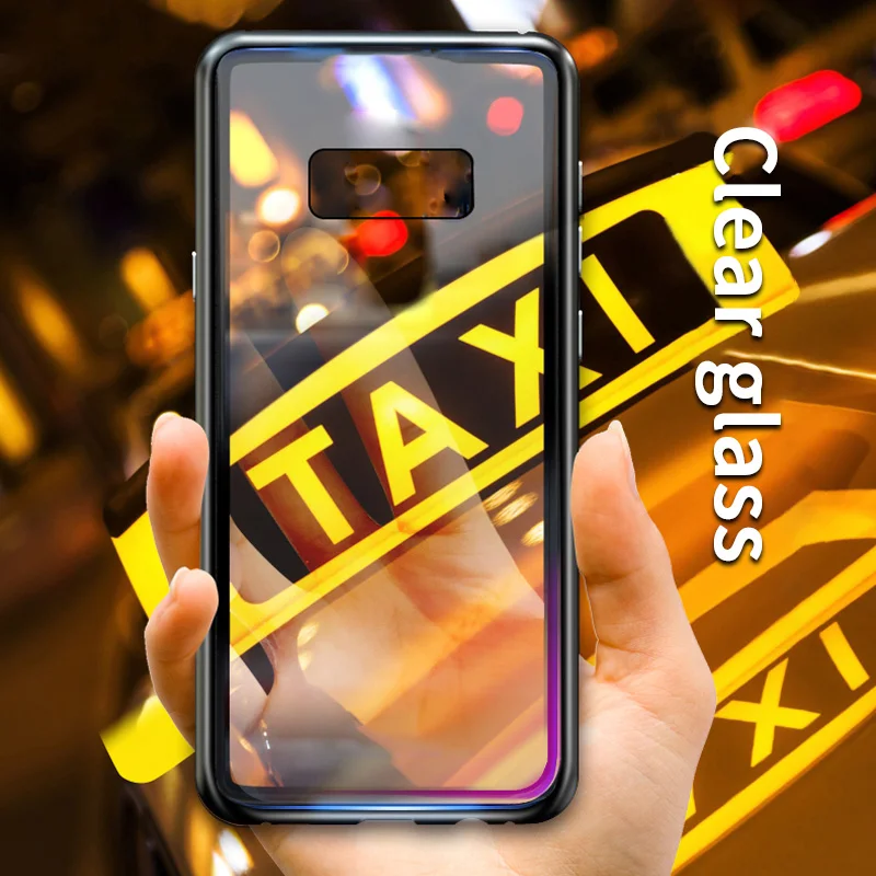 Magnetic-Adsorption-Case-For-Samsung-Galaxy-S8-Plus-Magnet-Metal-Bumper-Clear-Glass-Cover