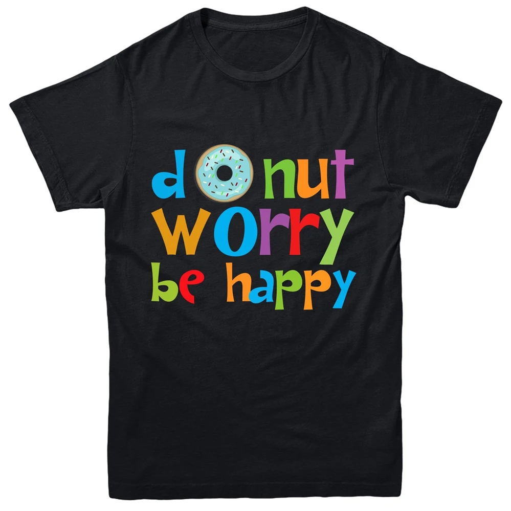 Футболка в национальном стиле с изображением пончика надписью Donut Worry Be Happy