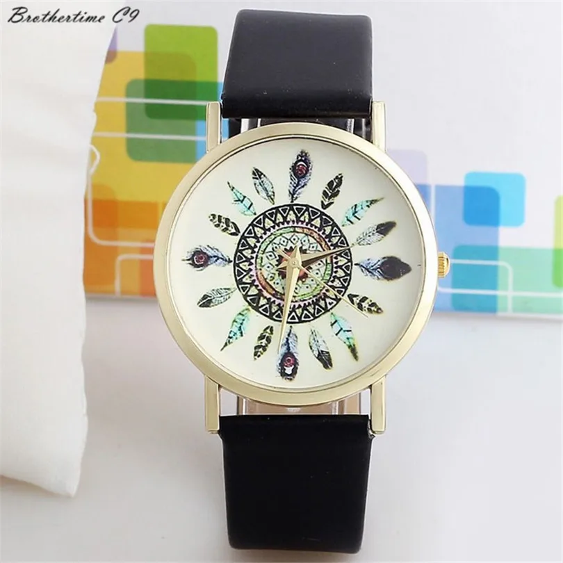 

Retro Peacock Feather-Leather Belt Quartz Watch Women's Casual Watch Alternative YIGUOFENGQING