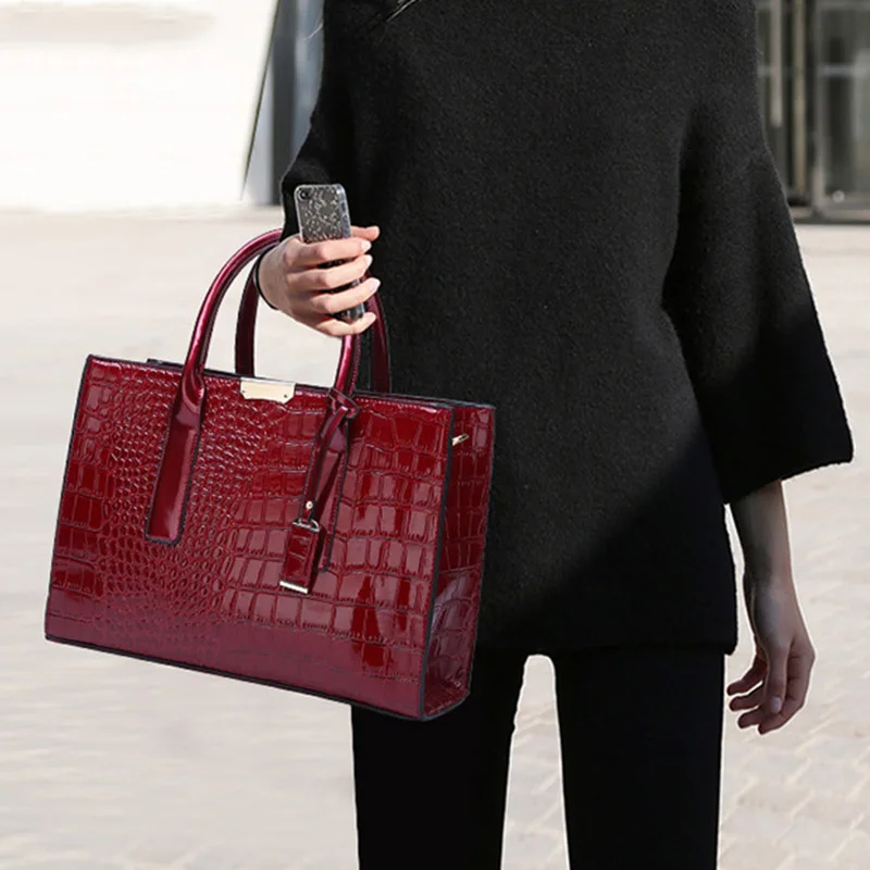 Женская сумка, модный дизайн, универсальная лакированная крокодилья кожа, узор, сумка через плечо, сумка, комплект