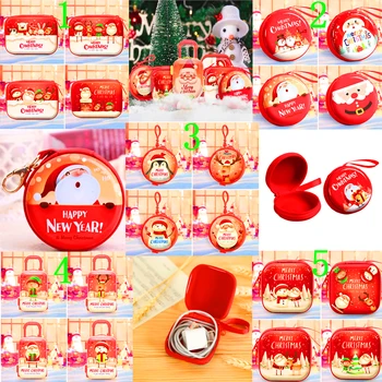 

4Pcs Chritmas Kids Coin Purse Suitcase Shape Mini Wallet Earphone Organizer Bag Christmas Gift for Children Tinplated Red Bags