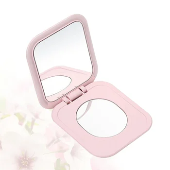 

LED Pocket Mirror USB Charging Folding Cosmetic Mirror Touch Dimming Mini Mirror for Women (Pink)