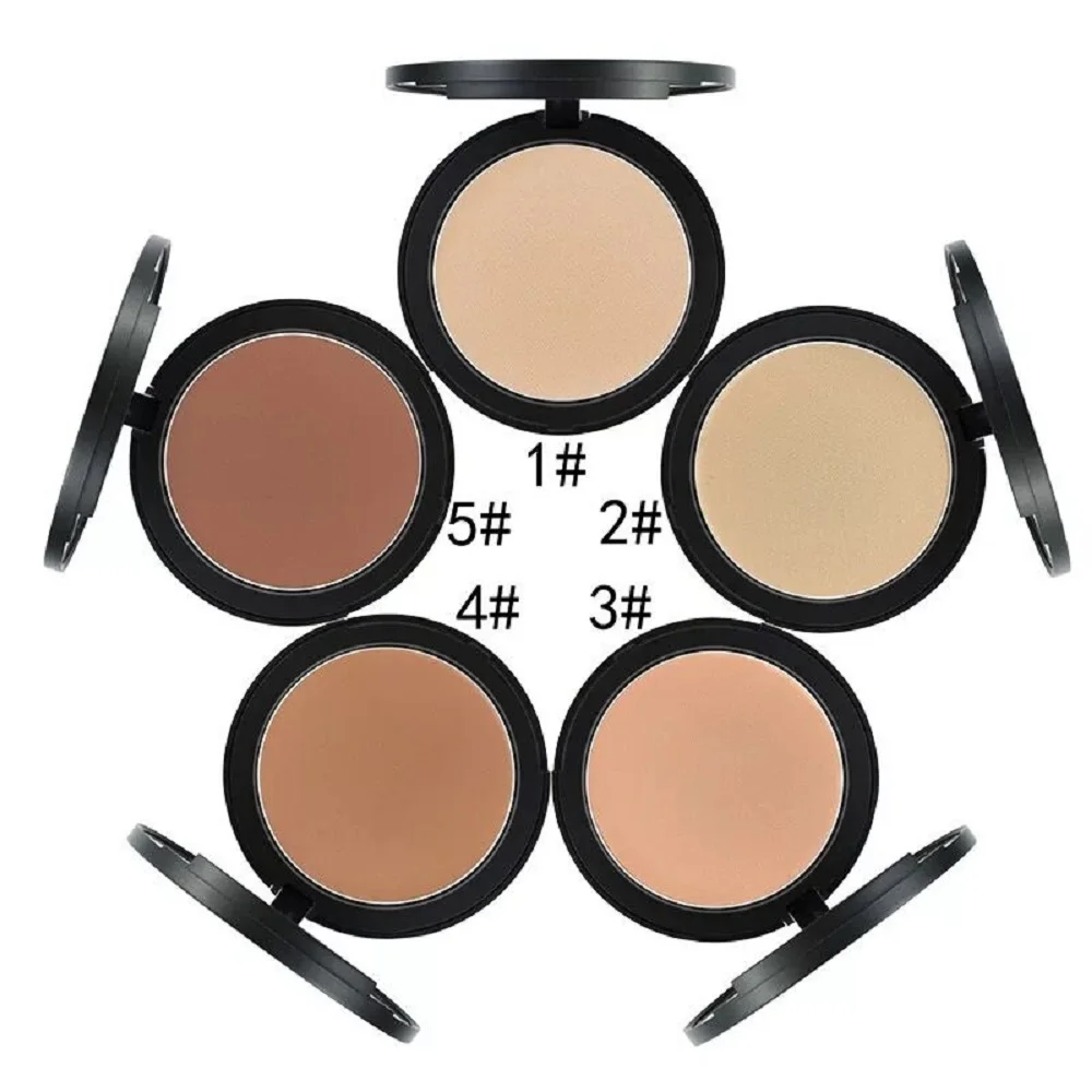 

Matte Powder Foundation with Mirror&Sponge Puff Face Skin Whitening Concealer Nude Pressed Powder Makeup Cosmetics Custom Label