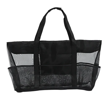 

XXL Mesh Beach Bag Family Mesh Beach Bag Mesh Bag for Sand Toys, Extra Large Family Mesh Beach Bag Tote, Black