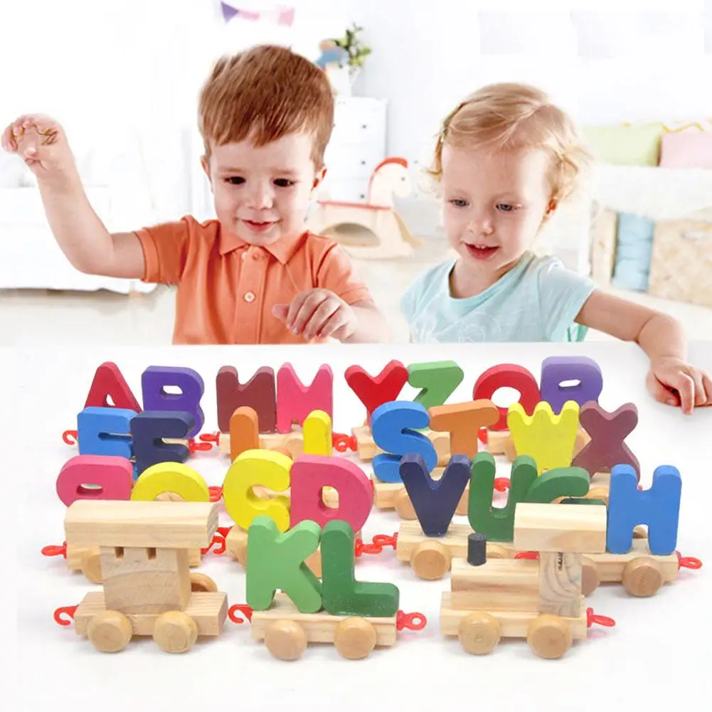 26 Английских Букв ребенок ранняя обучающая головоломка деревянные детские игрушки поезд игрушки для ребенка Рождественский подарок
