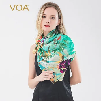 

The VOA 100% Mulberry Silk 14mm Satin Green Base Printing More zhong xi Method Gentle Neck Generous Scarves PD69