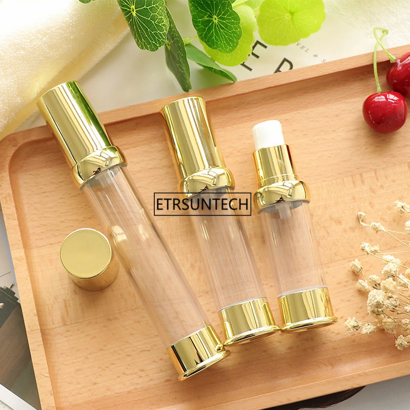 

100pcs 5ml 10ml 15ml 20ml 30ml Emulsion Airless Bottle Clear Electroplate Gold Silver Makeup Packaging Portable Spray Pump F3375