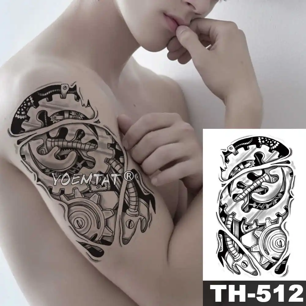 01-TH512 3D Bionic gear Arm временная татуировка наклейка электричество Металл механическое водостойкое тату робот искусство поддельные тату для мужчин и женщин - Цвет: 01-TH512