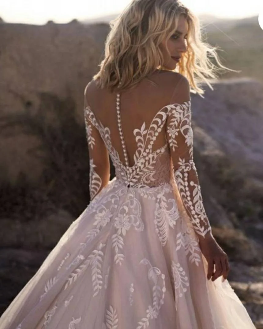 Vestido De Noiva изысканное вышитое кружевное свадебное платье с длинным рукавом и круглым вырезом, бальное платье, свадебные платья