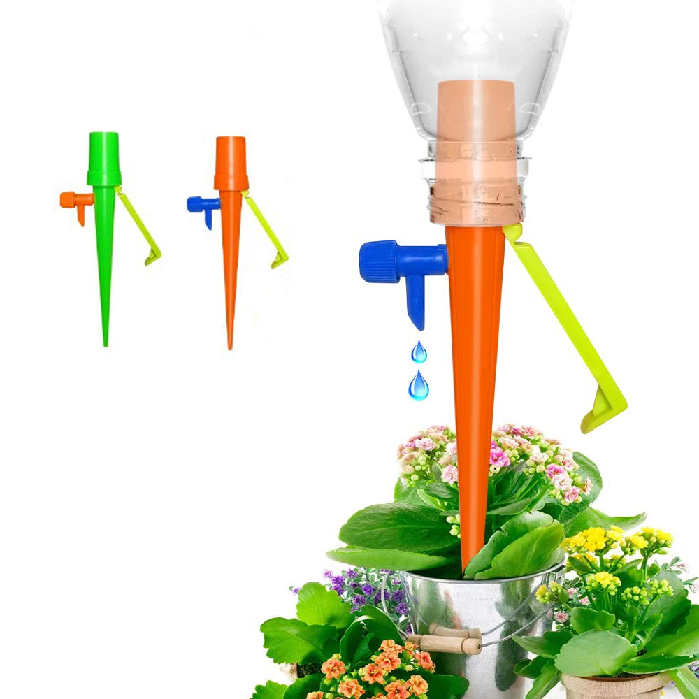 

Self Watering Spikes, Automatic Irrigation Watering Drip Devices With Adjustable Valve Switch And Windproof Anti-Tilt Bracket