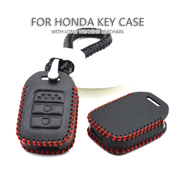 

Leather Car Key Case Fob Cover For Honda Fit Hrv Crv 3 Accord Freed Pilot Civic 4D Vezel 2019 2020 Jazz Key Ring Chain Styling