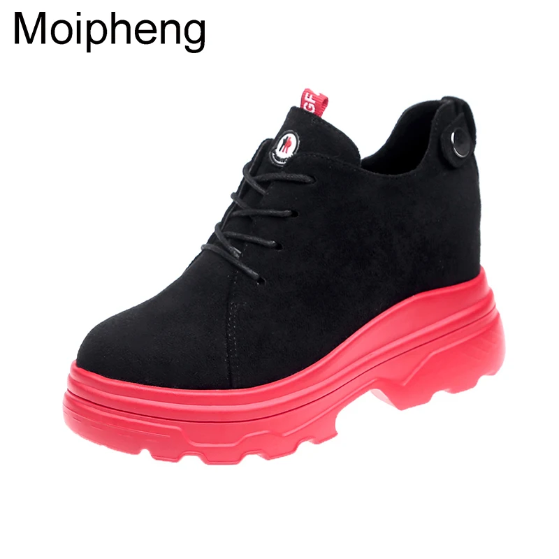 

Moipheng Winter Boots Women 2019 Sexy Red Shoes Woman Height Increasing Flock Lace-Up Ankle Boots for Women Botas Mujer Invierno