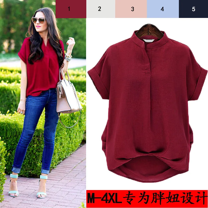 

Ozhouzhan Spring And Summer New Style Women's Solid Color Cotton Loose-Fit Slimming Large Size Dress Fat Mm Shirt
