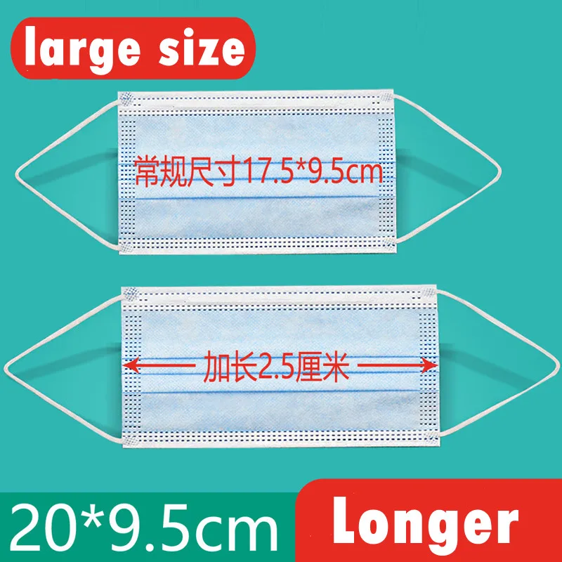 

20*9.5cm Disposable Mask Big Size Big Face Mask Black Blue White Super Large Masks Black for Fat Man 3-layer Nonwoven Fabic