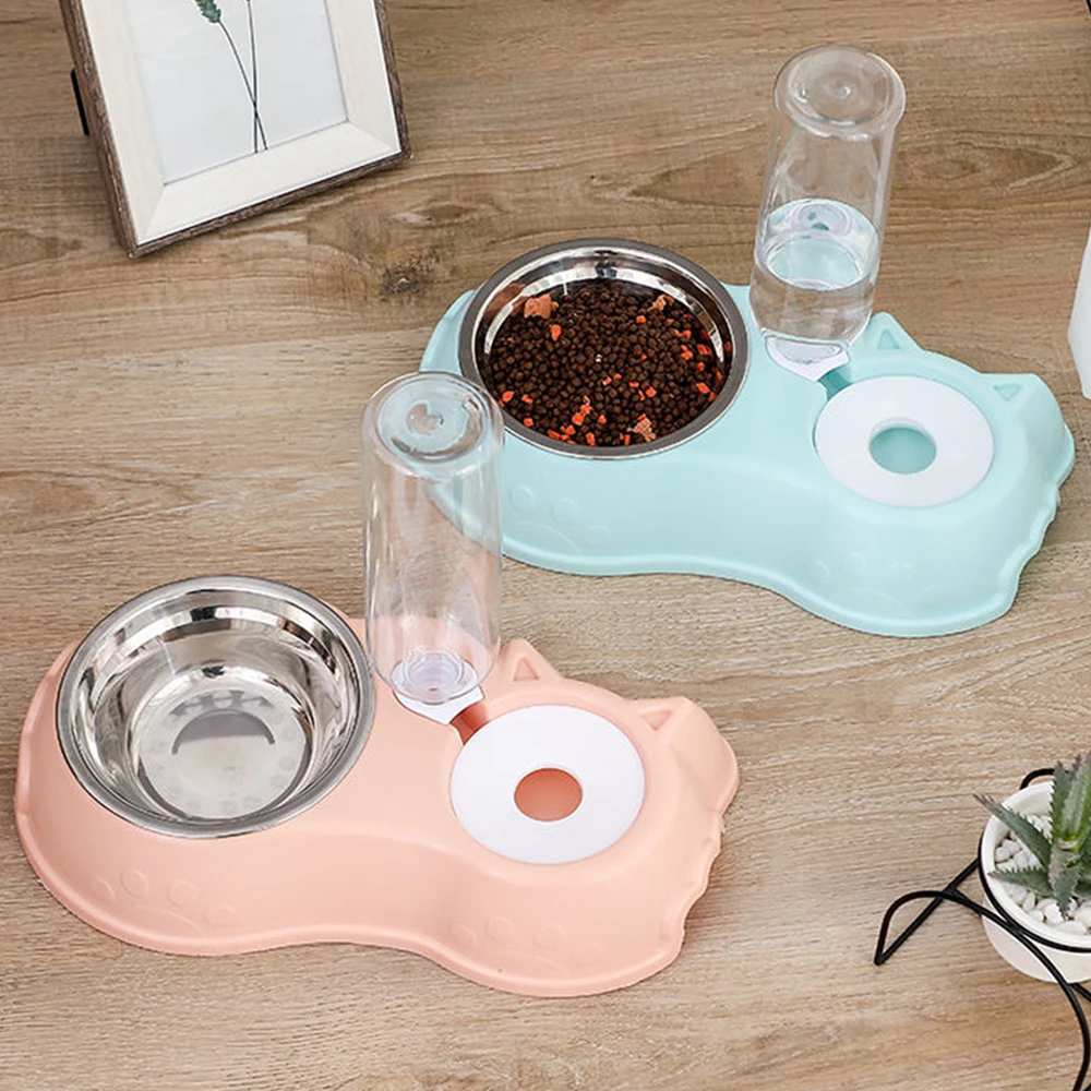 

Luxury Pet Cat Bowl Automatic Feeder Dog Cat Food Bowl with Water Fountain Double Bowl Drinking Raised Stand Dish Bowls for Cats