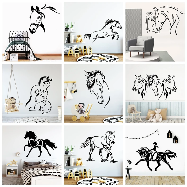 Diy vinilo de caballo calcomanías de pared para habitación de niños Pvc pegatinas de pared cartel de caballo papel pintado muursticker paard