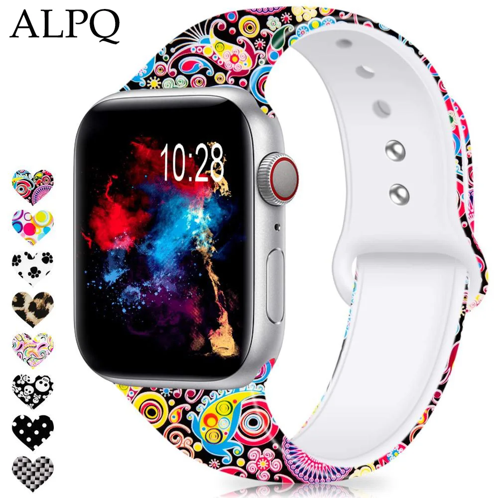 Спортивные полосы ALPQ с цветочным принтом для Apple watch Series 5 4 3 2 1 40 мм 44 мм силиконовый ремешок с принтом для iWatch 38 мм 42 мм