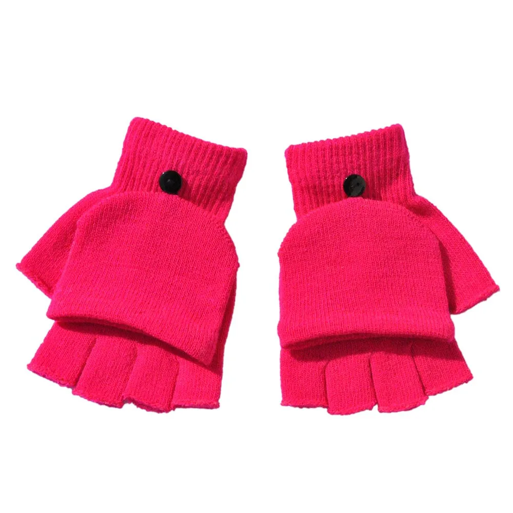 Hot Pink Перчатки Без Пальцев для взрослых Модные женские мужские зимние теплые Перчатки для рук и запястья с откидной крышкой варежки для мужчин и женщин - Цвет: Hot Pink