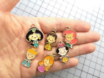 

New 50pcs Cartoon princess mermaid DIY Key chain Metal Charm Pendants Jewelry Making DIY gifts