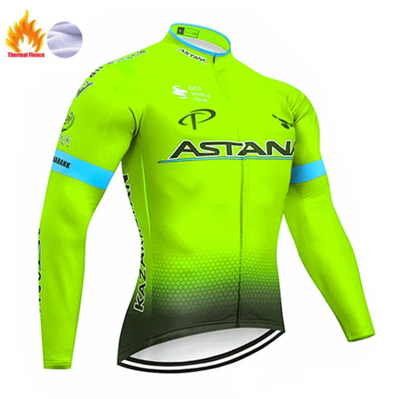 Winter jersey АСТАНА Зима термо флис с длинным рукавом Велоспорт Джерси набор мужская одежда велосипед Майо Ropa Ciclismo - Цвет: Winter jersey